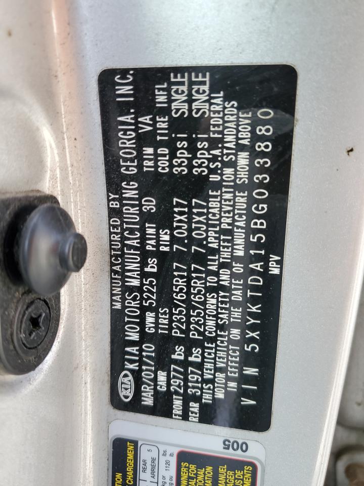 2011 KIA Sorento VIN 5XYKTDA15BG033880 Copart auction photo, minor dent/scratches damage thumbnail 13