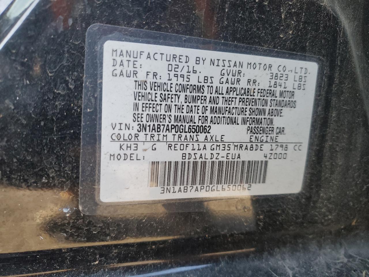 2016 Nissan Sentra VIN 3N1AB7AP0GL650062 Copart auction photo, front end damage thumbnail 13