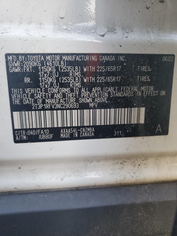 2022 Toyota RAV 4 VIN 2T3P1RFV3NC290693 Copart auction photo, front end damage thumbnail 13