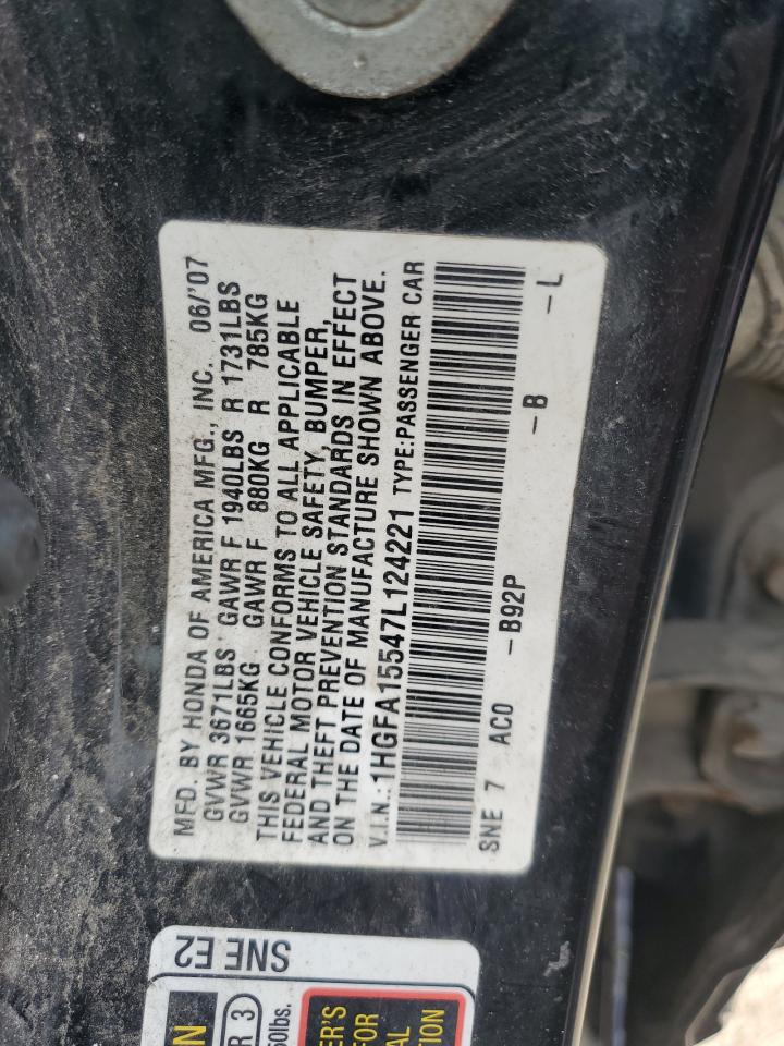 2007 Honda Civic VIN 1HGFA15547L124221 Copart auction photo, all over damage thumbnail 13