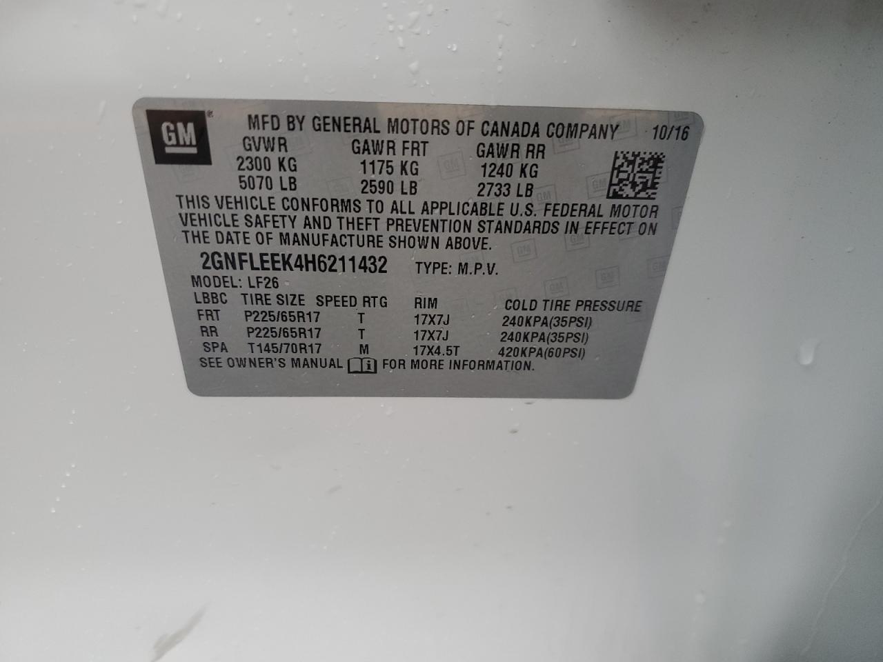 2017 Chevrolet Equinox VIN 2GNFLEEK4H6211432 Copart auction photo, front end damage thumbnail 13