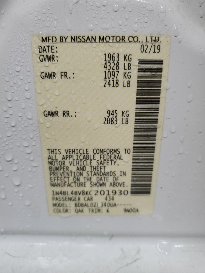 2019 Nissan Altima VIN 1N4BL4BV8KC201930 Copart auction photo, all over damage thumbnail 13