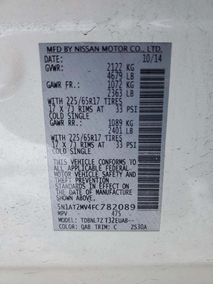2015 Nissan Rogue VIN 5N1AT2MV4FC782089 Copart auction photo, front end / rear end damage thumbnail 15