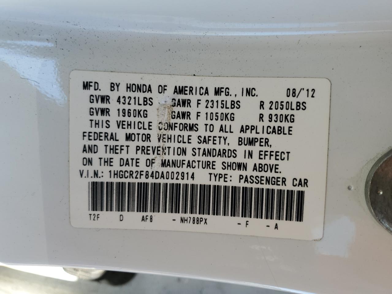 2013 Honda Accord VIN 1HGCR2F84DA002914 Copart auction photo, rear end / side damage thumbnail 13
