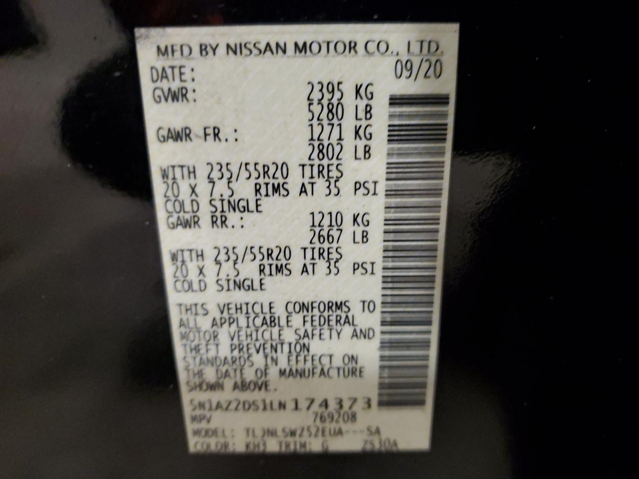 2020 Nissan Murano VIN 5N1AZ2DS1LN174373 Copart auction photo, front end damage thumbnail 14