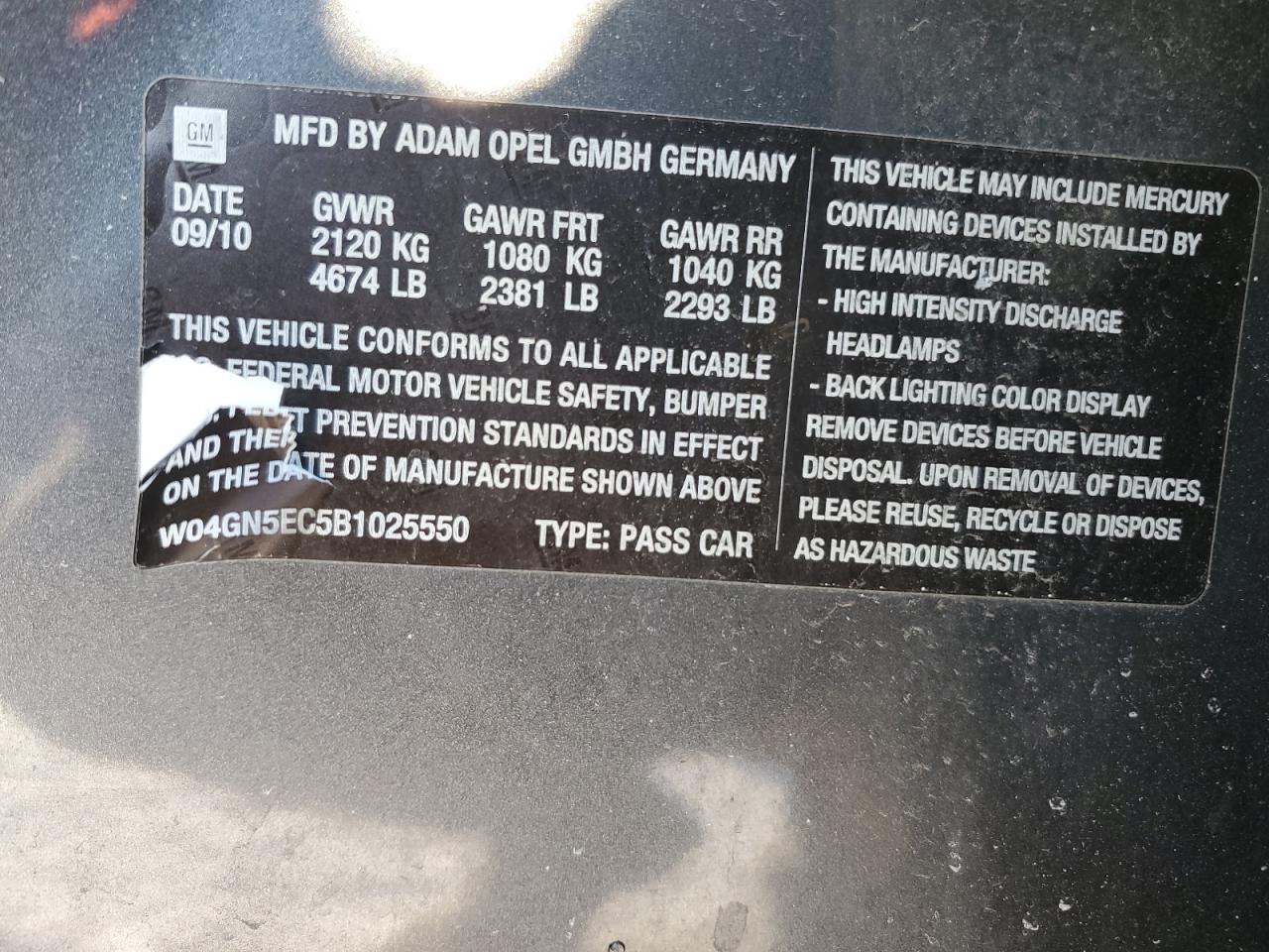 2011 Buick Regal VIN W04GN5EC5B1025550 Copart auction photo, front end damage thumbnail 13
