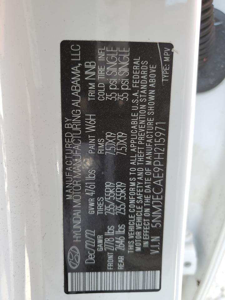 2023 Hyundai Tucson VIN 5NMJECAE9PH215971 Copart auction photo, water/flood damage thumbnail 13