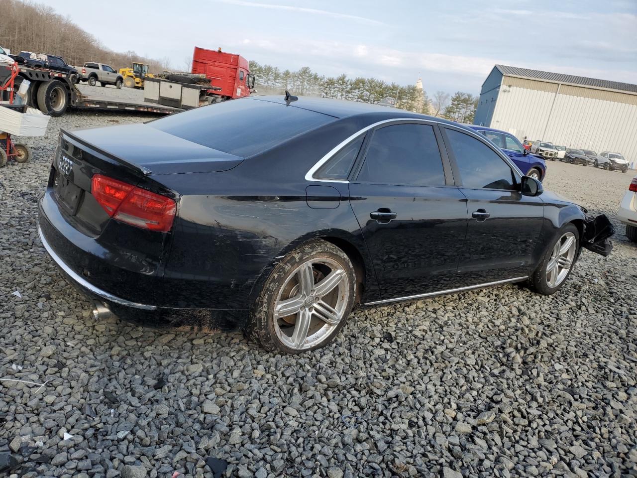 2014 Audi A8 VIN WAUAGAFD6EN013035 Copart auction photo, front end / side damage thumbnail 3