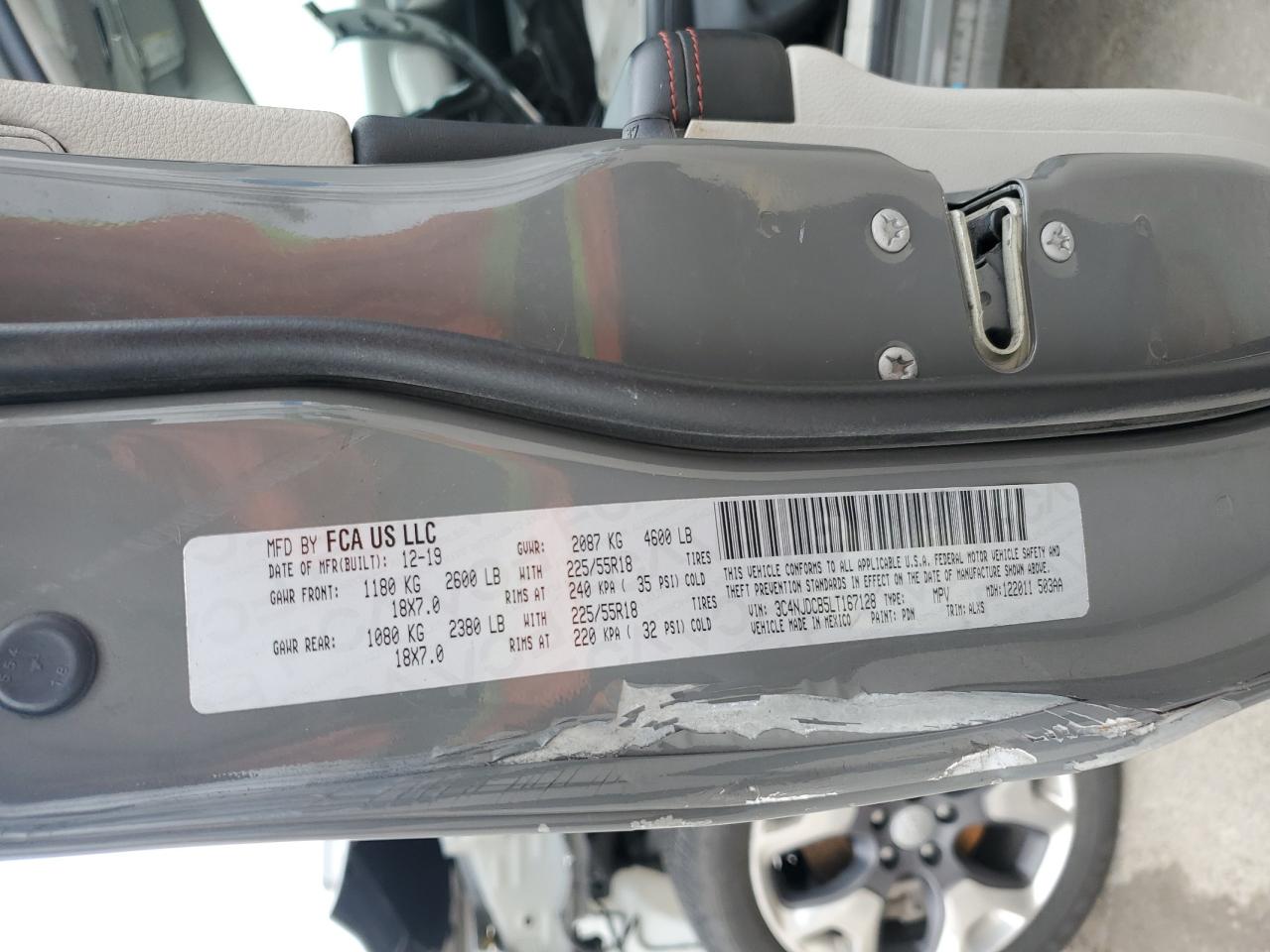 2020 Jeep Compass VIN 3C4NJDCB5LT167128 Copart auction photo, front end / side damage thumbnail 14