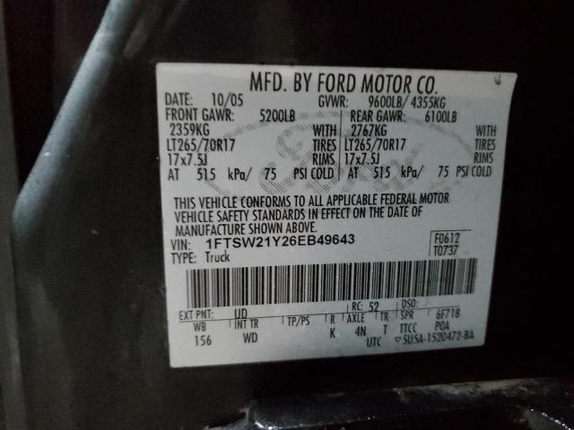 2006 Ford F250 VIN 1FTSW21Y26EB49643 Copart auction photo, side damage thumbnail 12