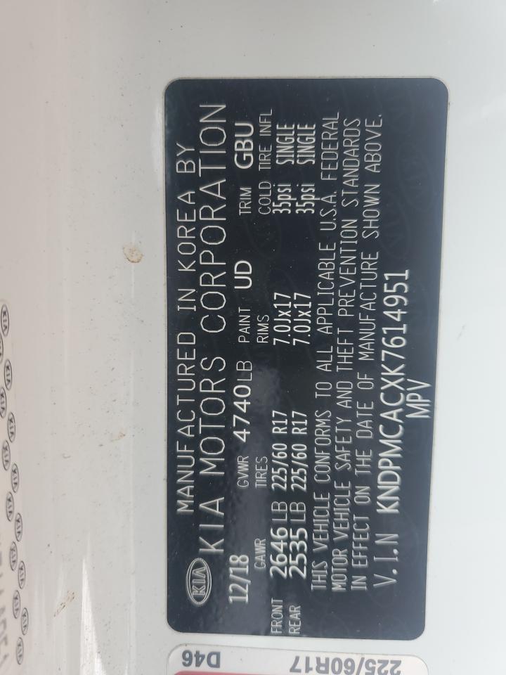 2019 KIA Sportage VIN KNDPMCACXK7614951 Copart auction photo, front end damage thumbnail 13