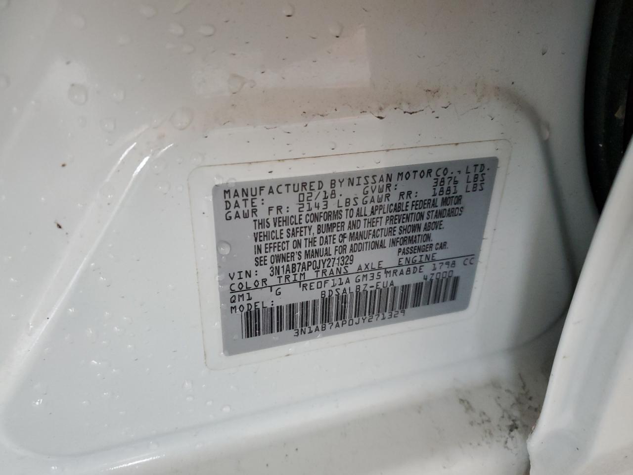 2018 Nissan Sentra VIN 3N1AB7AP0JY271329 Copart auction photo, front end damage thumbnail 12