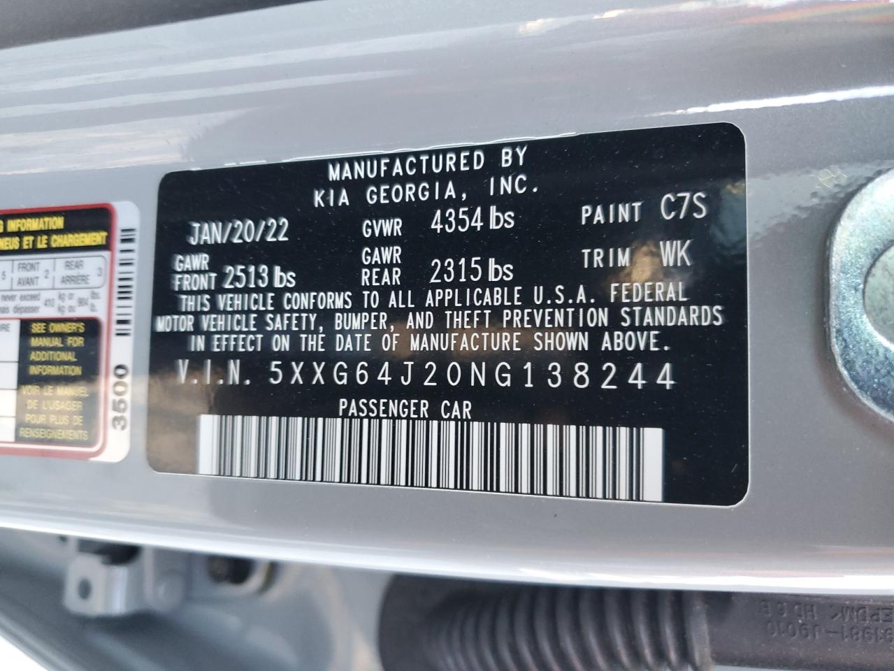 2022 KIA K5 VIN 5XXG64J20NG138244 Copart auction photo, rear end / undercarriage damage thumbnail 12