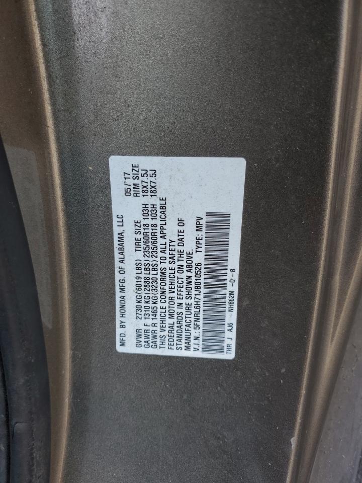 2018 Honda Odyssey VIN 5FNRL6H71JB010526 Copart auction photo, rear end / side damage thumbnail 13