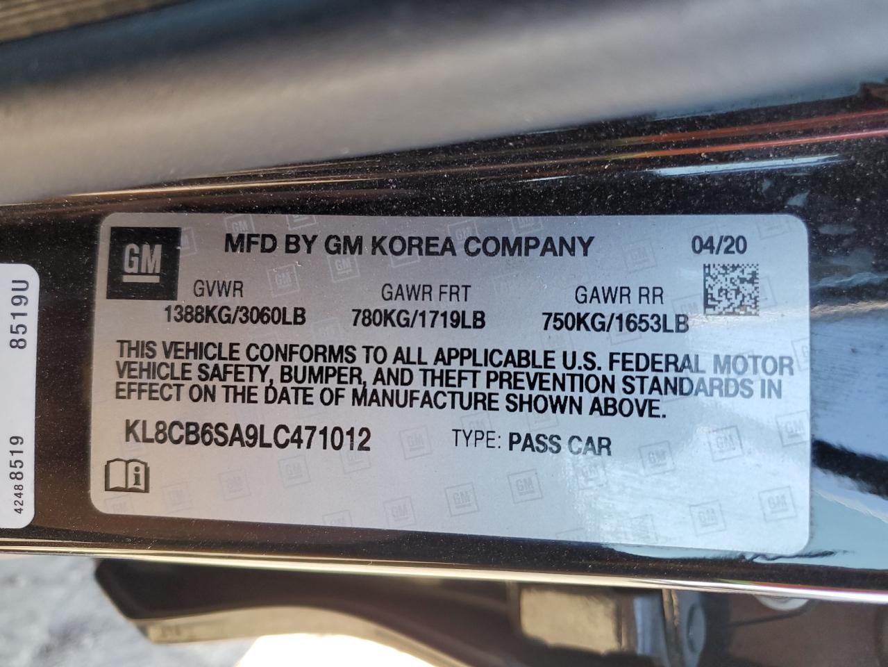 2020 Chevrolet Spark VIN KL8CB6SA9LC471012 Copart auction photo, all over damage thumbnail 14