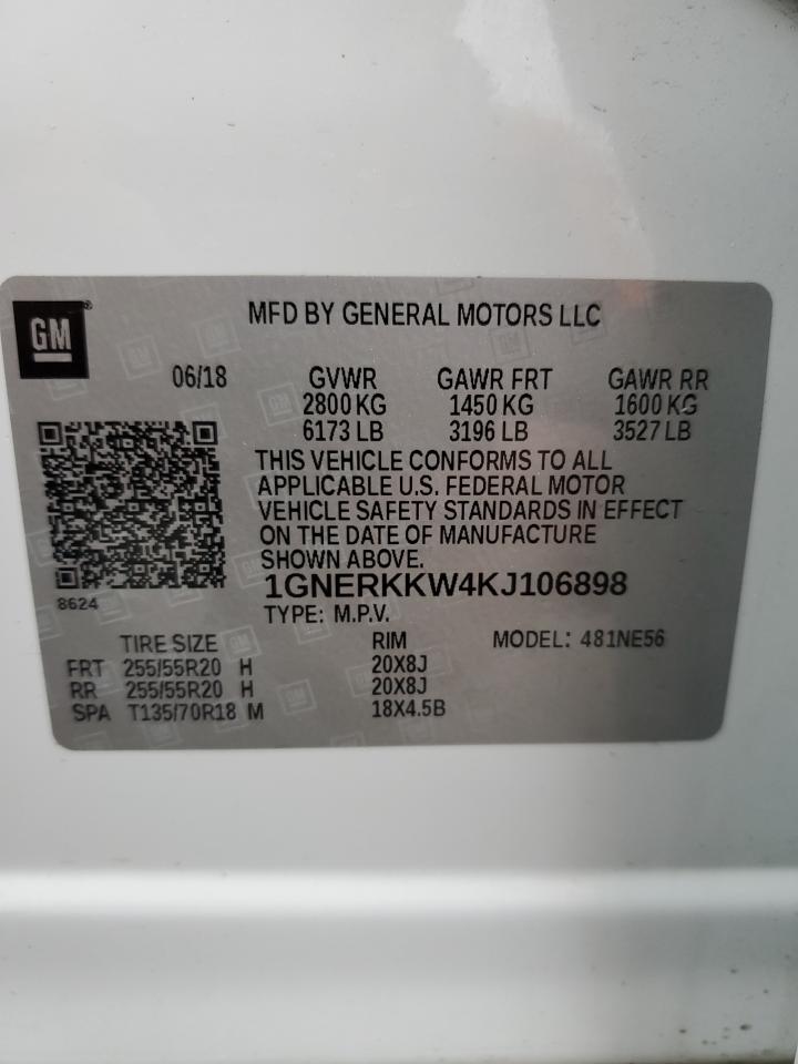 2019 Chevrolet Traverse VIN 1GNERKKW4KJ106898 Copart auction photo, rear end damage thumbnail 15