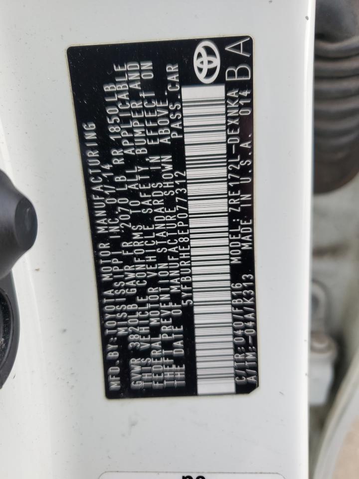 2014 Toyota Corolla VIN 5YFBURHE8EP077312 Copart auction photo, rear end / front end damage thumbnail 12