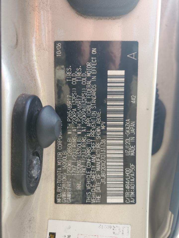 2007 Lexus GX VIN JTJBT20X270131138 Copart auction photo, mechanical damage thumbnail 13