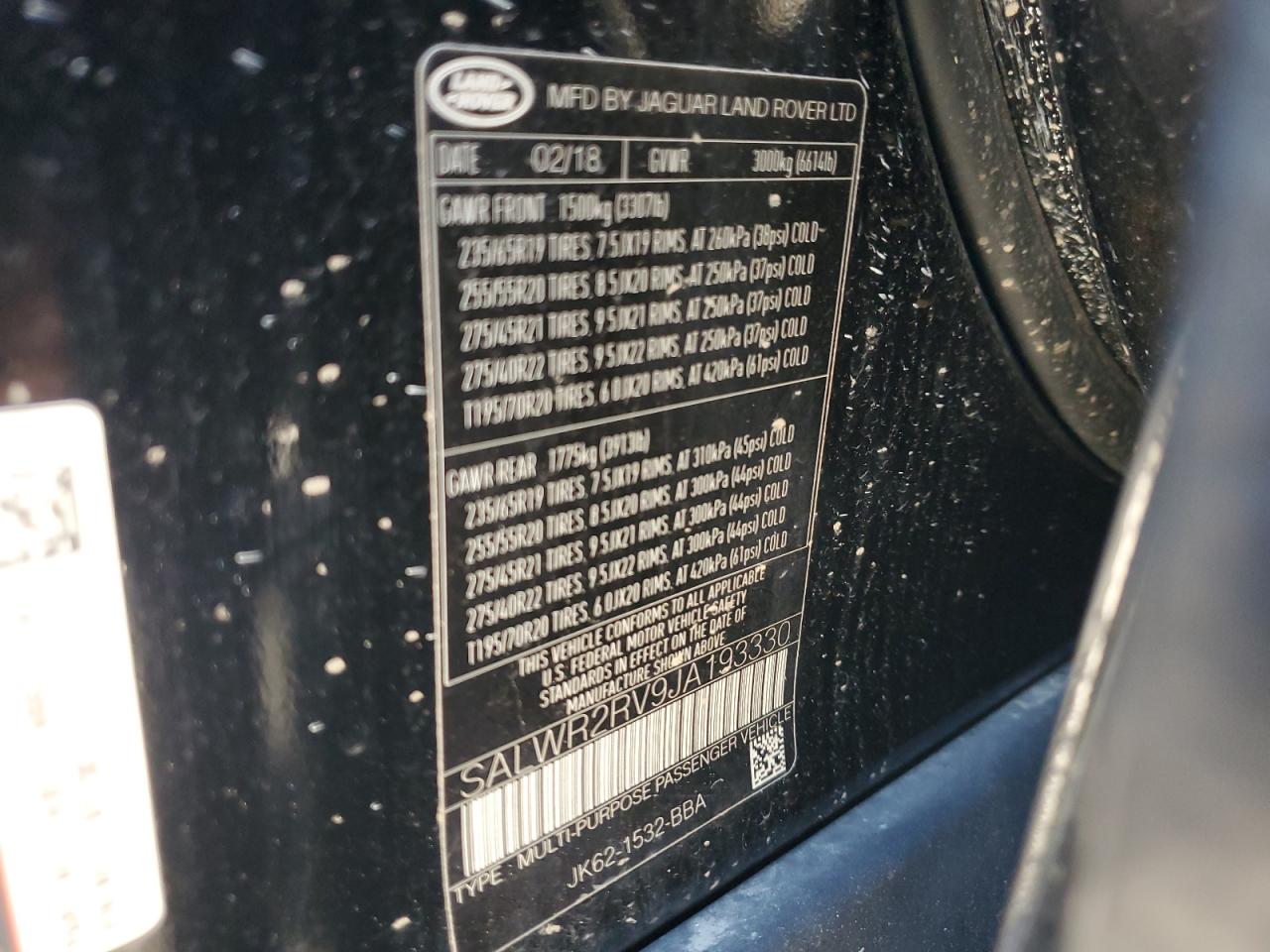 2018 Land Rover Range Rover VIN SALWR2RV9JA193330 Copart auction photo, mechanical damage thumbnail 13