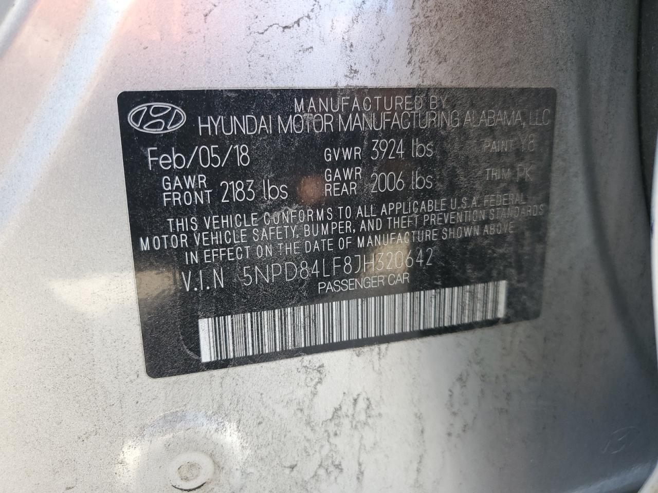 2018 Hyundai Elantra VIN 5NPD84LF8JH320642 Copart auction photo, rear end damage thumbnail 12