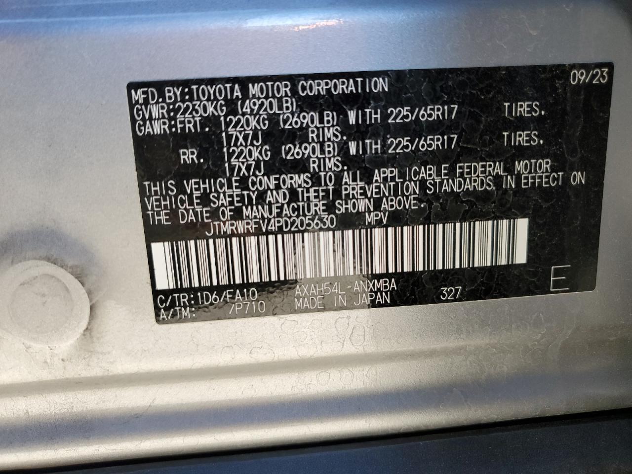 2023 Toyota RAV 4 VIN JTMRWRFV4PD205630 Copart auction photo, side / front end damage thumbnail 13