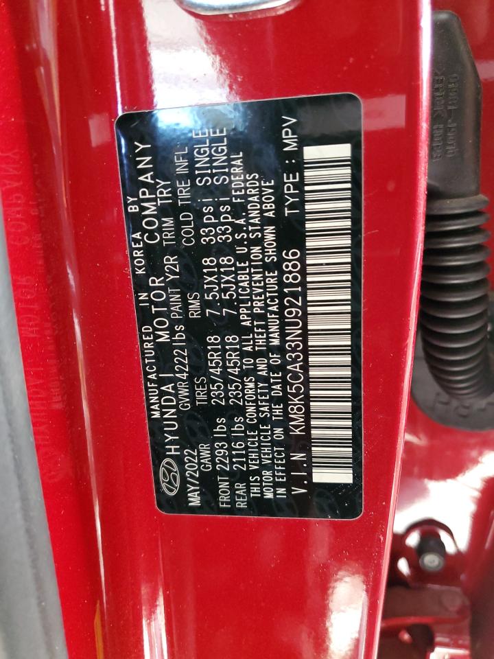 2022 Hyundai Kona VIN KM8K5CA33NU921886 Copart auction photo, front end damage thumbnail 14
