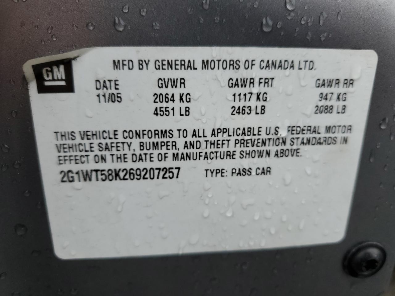 2006 Chevrolet Impala VIN 2G1WT58K269207257 Copart auction photo, rear end / front end damage thumbnail 12