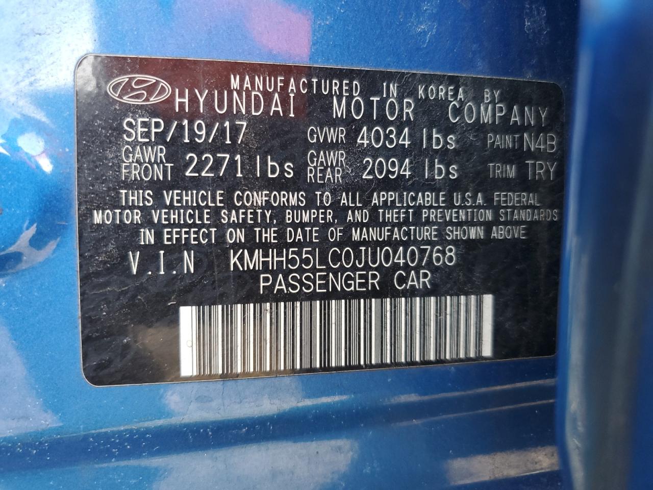 2018 Hyundai Elantra VIN KMHH55LC0JU040768 Copart auction photo, front end damage thumbnail 15