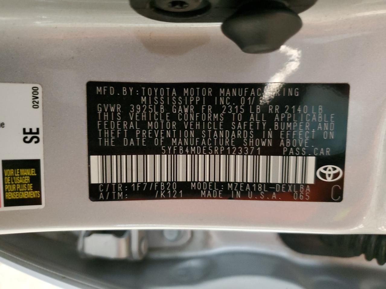 2024 Toyota Corolla VIN 5YFB4MDE5RP123371 Copart auction photo, rear end damage thumbnail 13