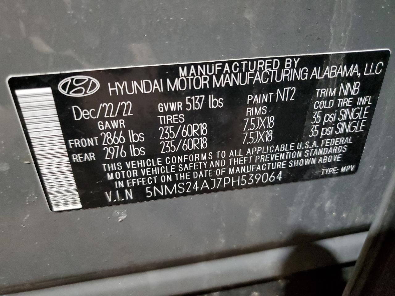 2023 Hyundai Santa Fe VIN 5NMS24AJ7PH539064 Copart auction photo, front end damage thumbnail 14