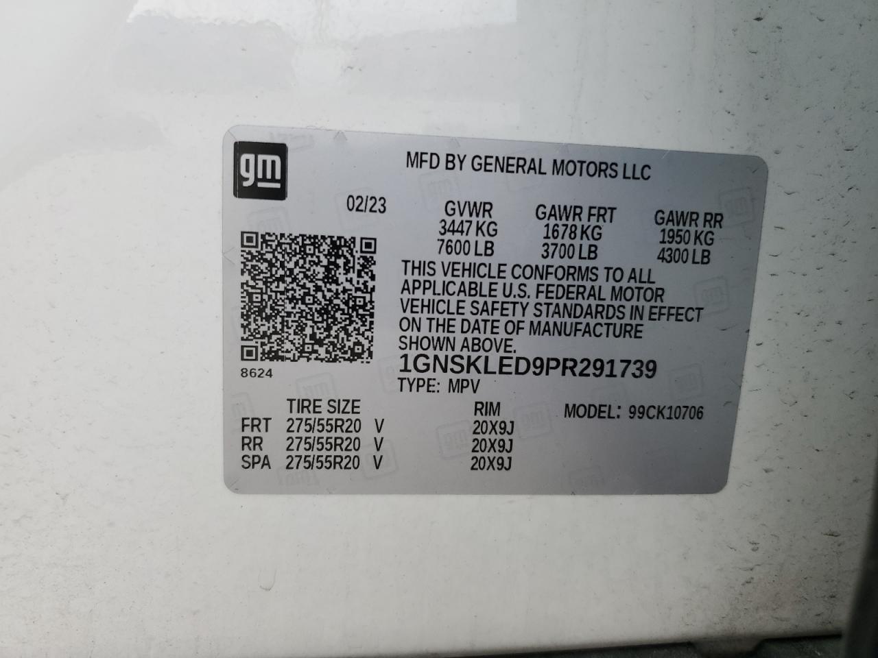 2023 Chevrolet Tahoe VIN 1GNSKLED9PR291739 Copart auction photo, front end damage thumbnail 12