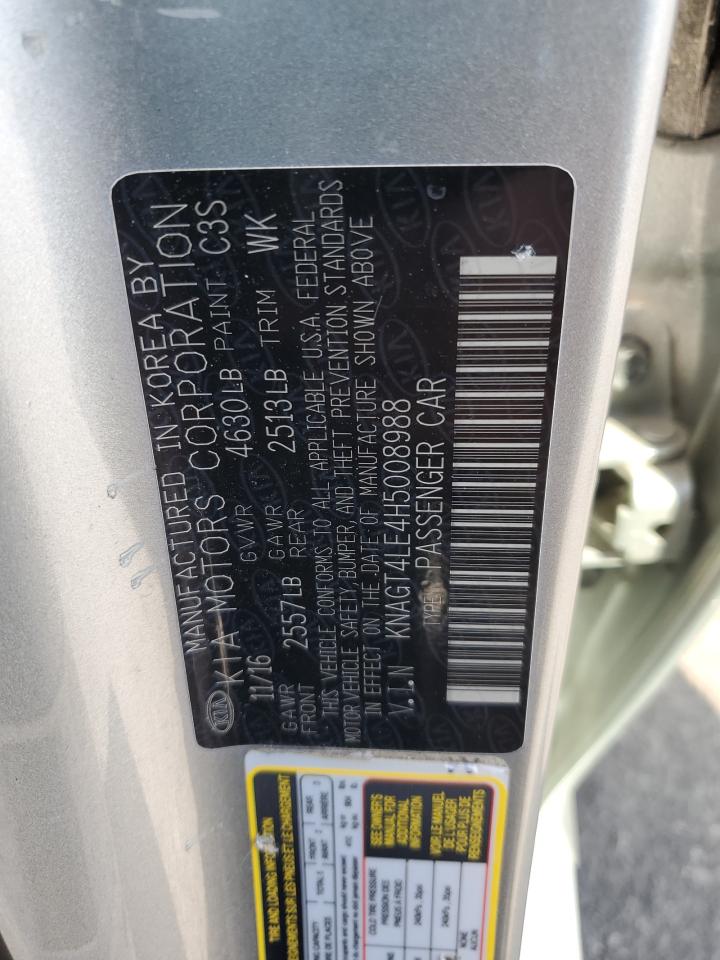 2017 KIA Optima VIN KNAGT4LE4H5008988 Copart auction photo, front end / minor dent/scratches damage thumbnail 12
