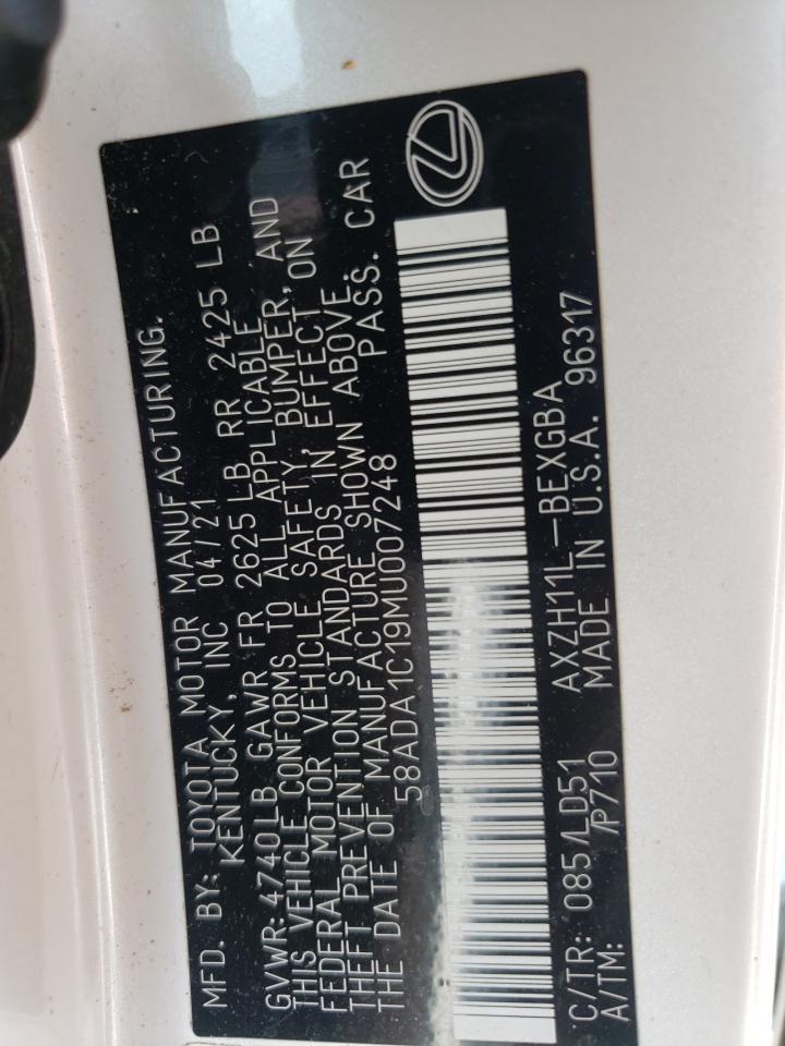 2021 Lexus ES VIN 58ADA1C19MU007248 Copart auction photo, all over damage thumbnail 13