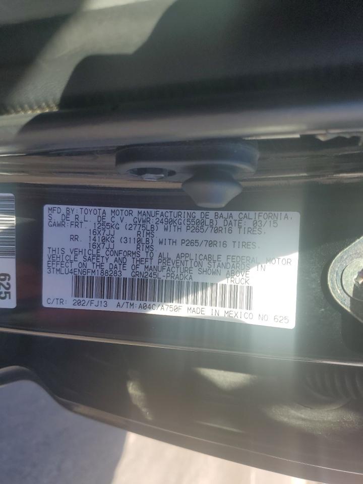 2015 Toyota Tacoma VIN 3TMLU4EN6FM188283 Copart auction photo, rear end damage thumbnail 12