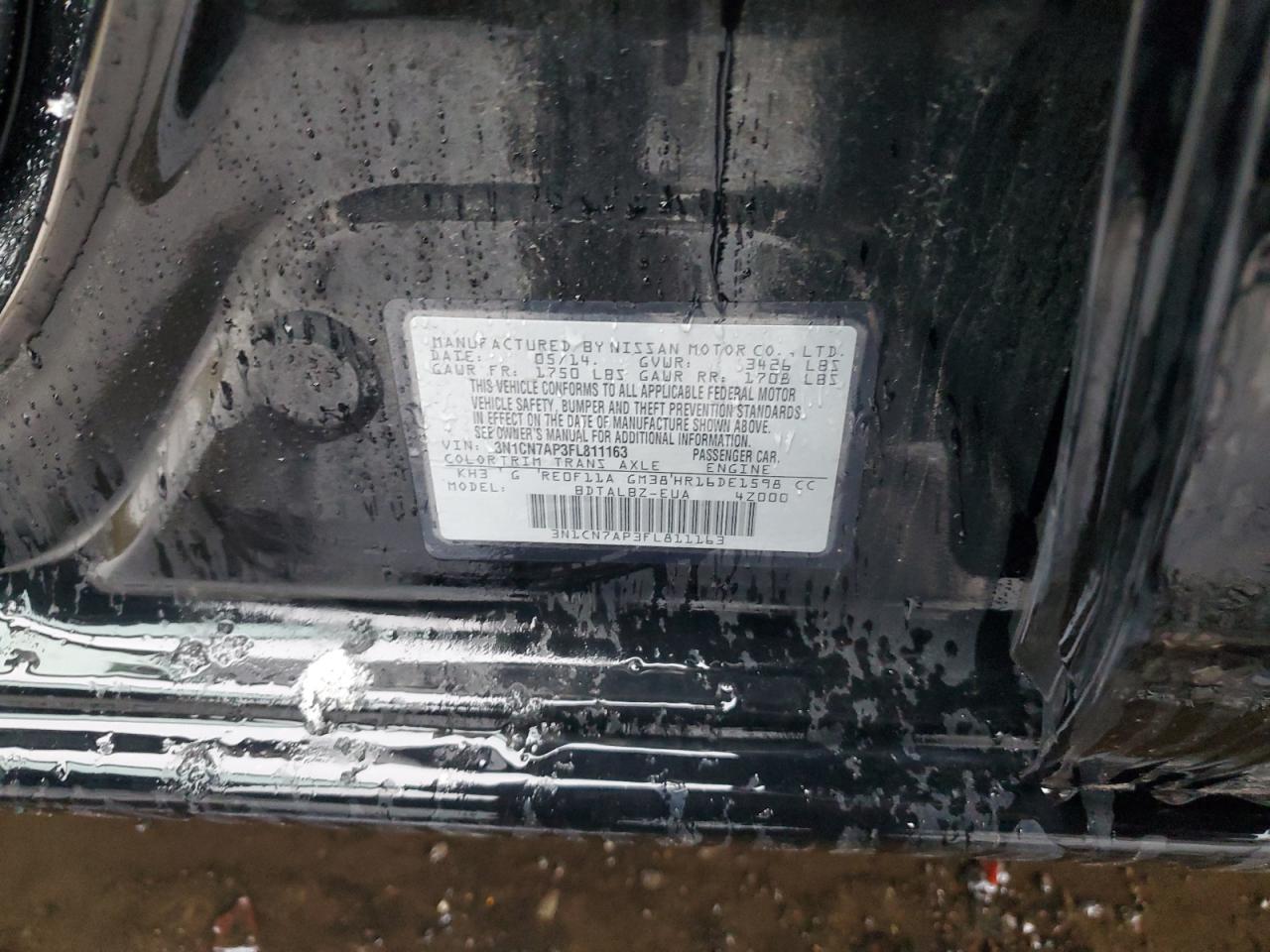 2015 Nissan Versa VIN 3N1CN7AP3FL811163 Copart auction photo, front end damage thumbnail 12