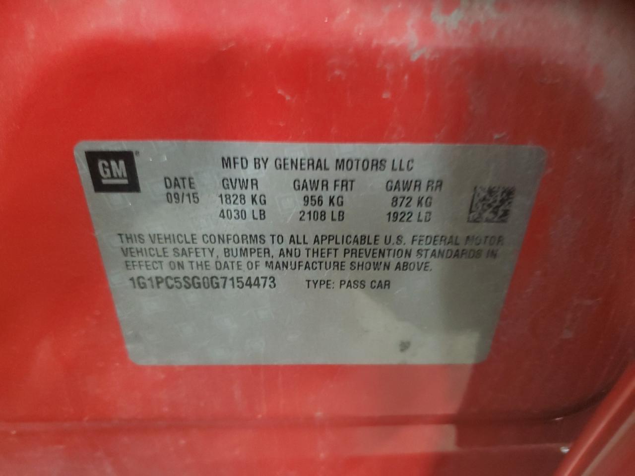 2016 Chevrolet Cruze VIN 1G1PC5SG0G7154473 Copart auction photo, front end damage thumbnail 13