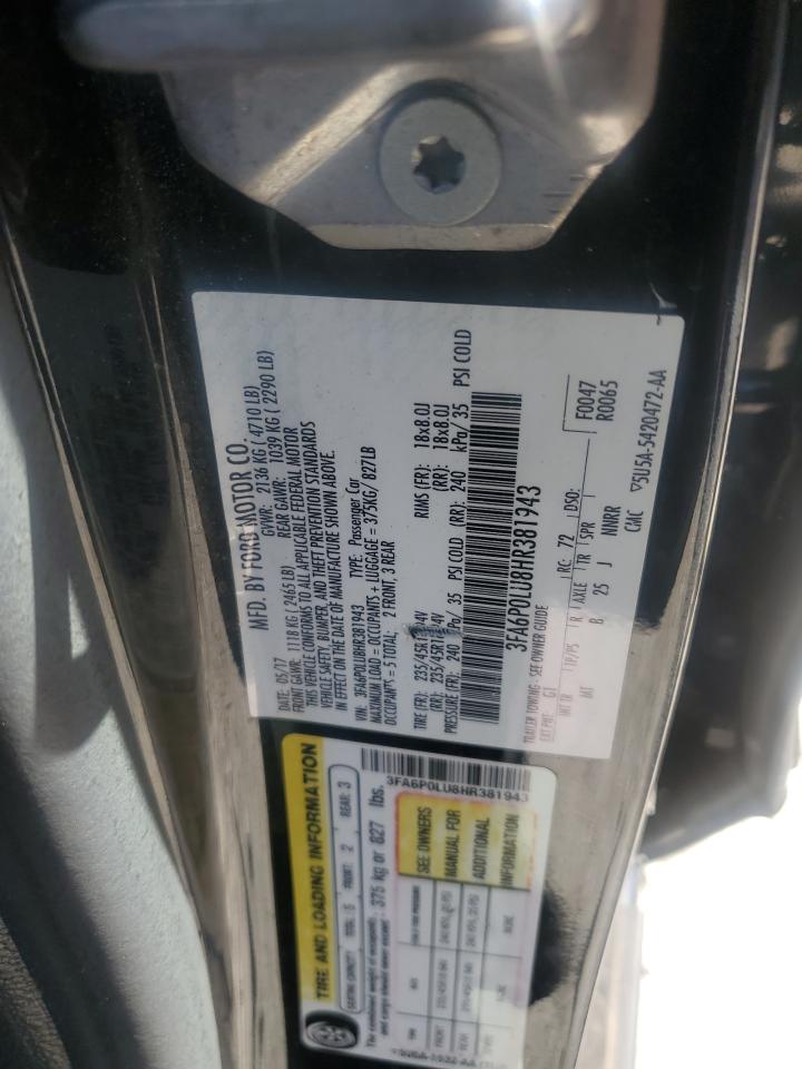 2017 Ford Fusion VIN 3FA6P0LU8HR381943 Copart auction photo, side damage thumbnail 12