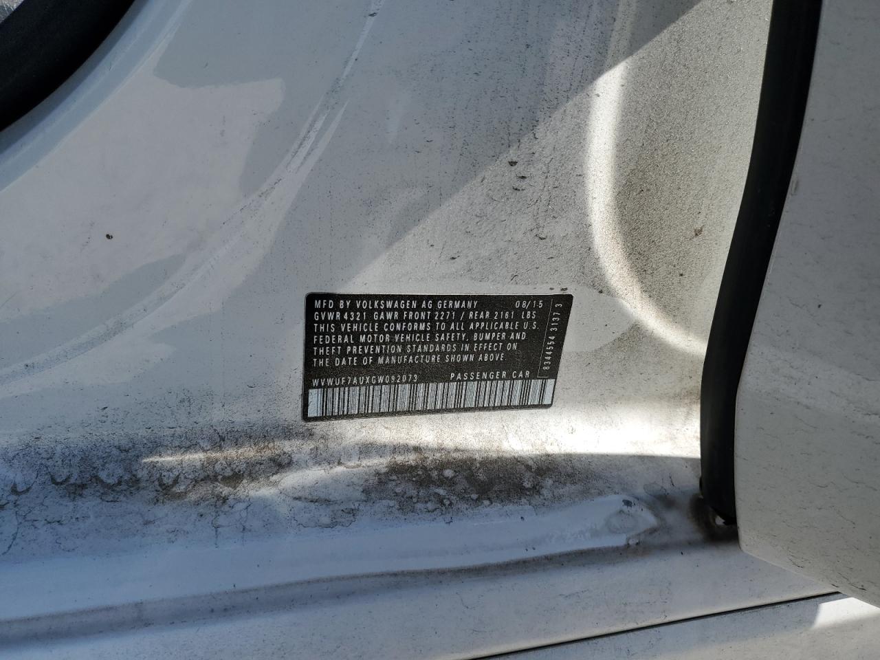 2016 Volkswagen Golf VIN WVWUF7AUXGW092073 Copart auction photo, front end / side damage thumbnail 12