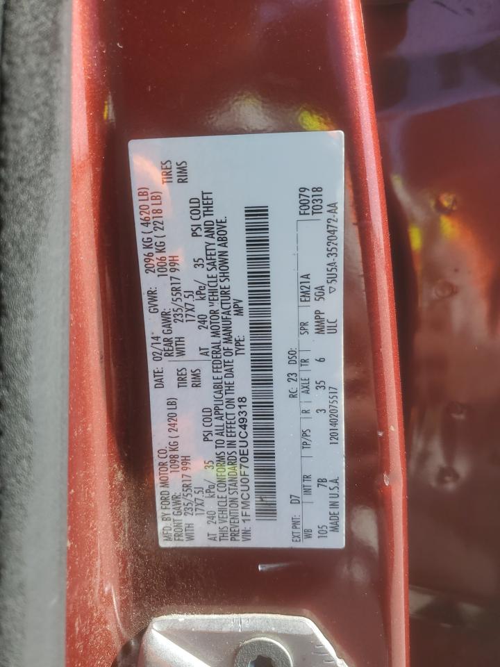 2014 Ford Escape VIN 1FMCU0F70EUC49318 Copart auction photo, rear end / front end damage thumbnail 14