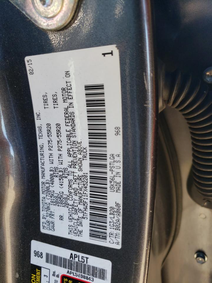 2015 Toyota Tundra VIN 5TFHW5F11FX452201 Copart auction photo, rear end / minor dent/scratches damage thumbnail 14