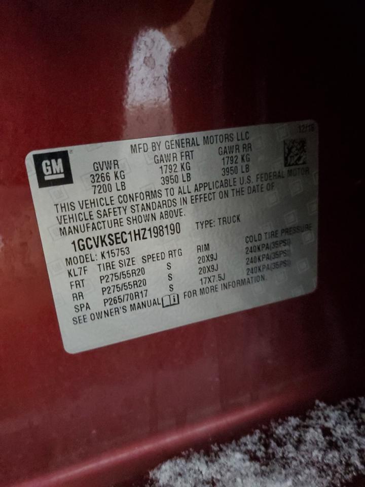 2017 Chevrolet Silverado VIN 1GCVKSEC1HZ198190 Copart auction photo, rear end / side damage thumbnail 12