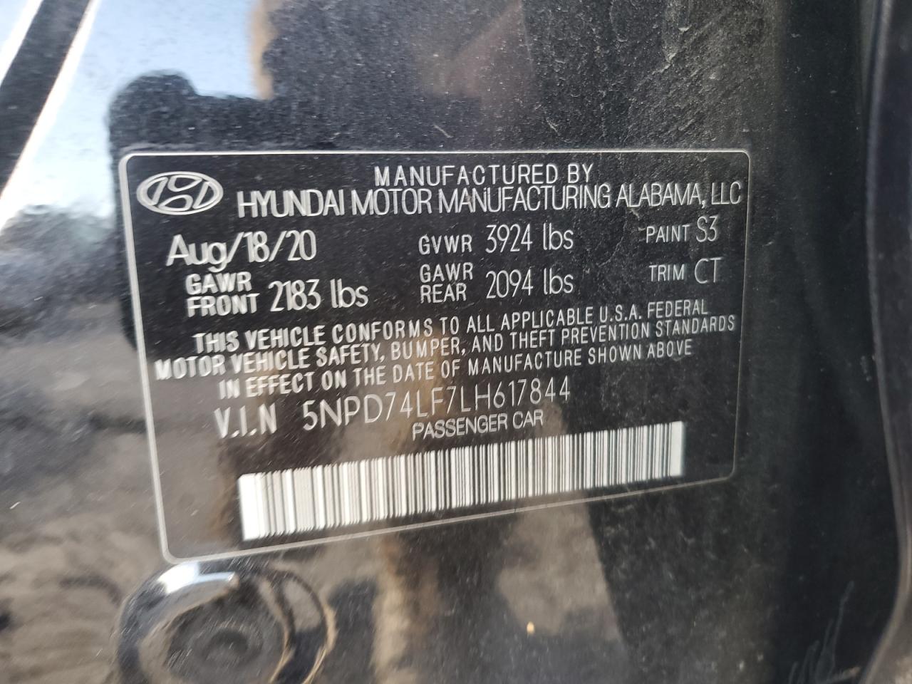 2020 Hyundai Elantra VIN 5NPD74LF7LH617844 Copart auction photo, front end damage thumbnail 13