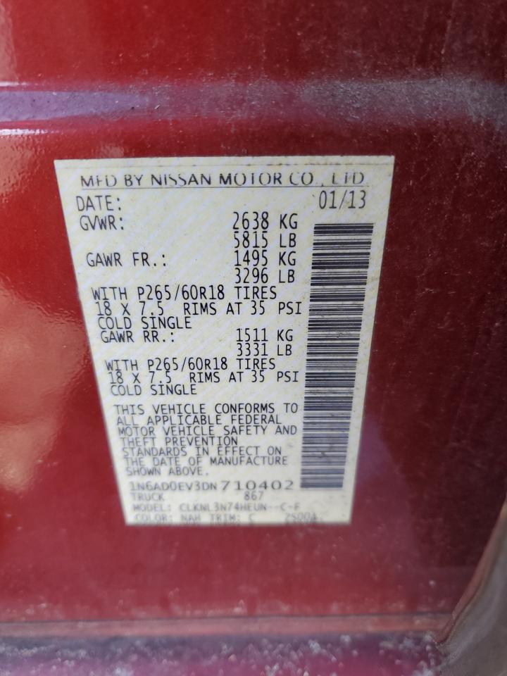 2013 Nissan Navara (Frontier) VIN 1N6AD0EV3DN710402 Copart auction photo, front end / side damage thumbnail 13