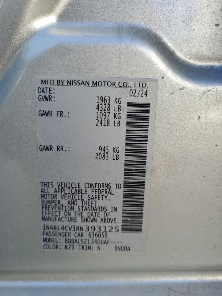 2024 Nissan Altima VIN 1N4BL4CV3RN393125 Copart auction photo, front end damage thumbnail 12