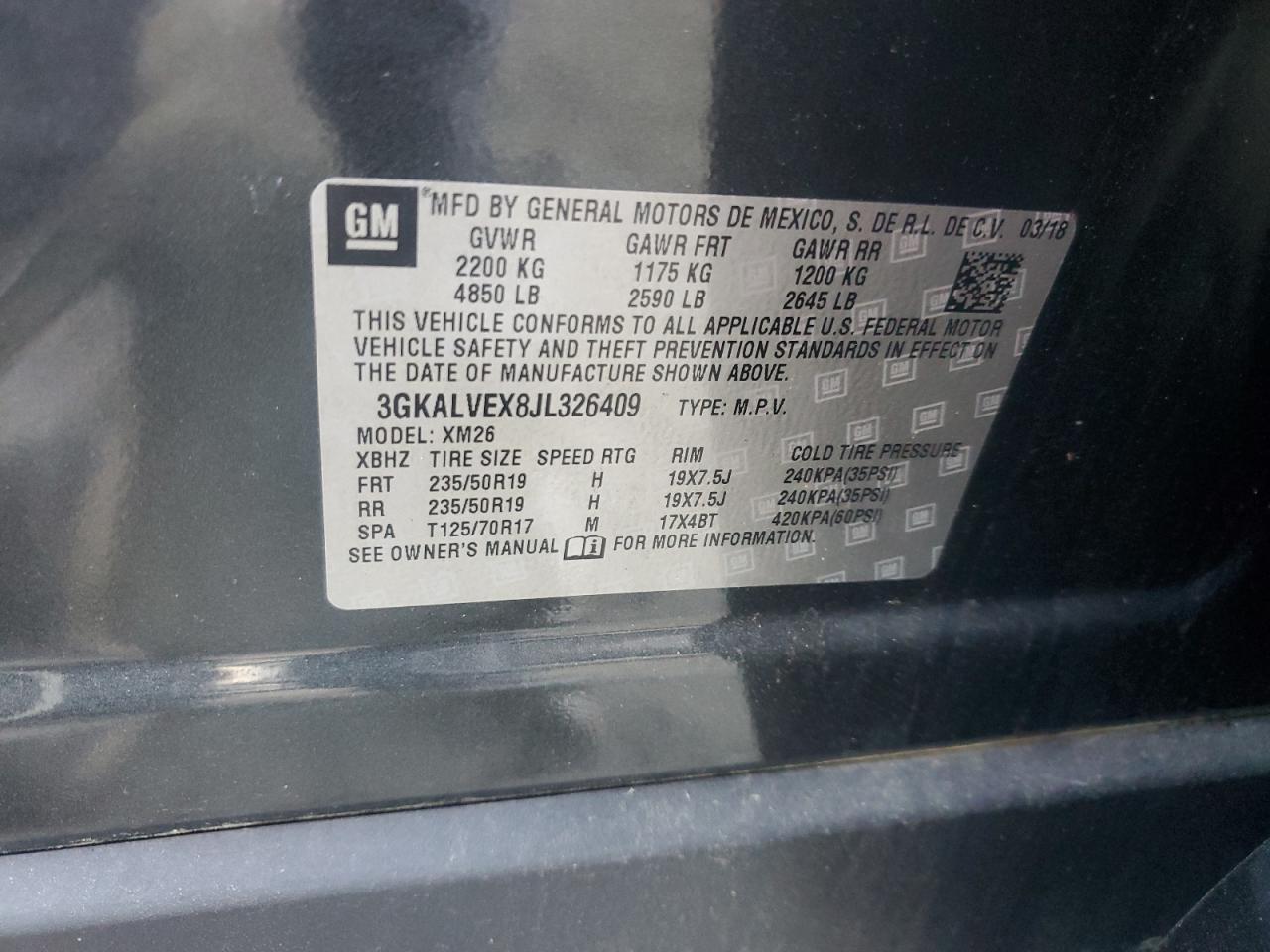 2018 GMC Terrain VIN 3GKALVEX8JL326409 Copart auction photo, front end damage thumbnail 13
