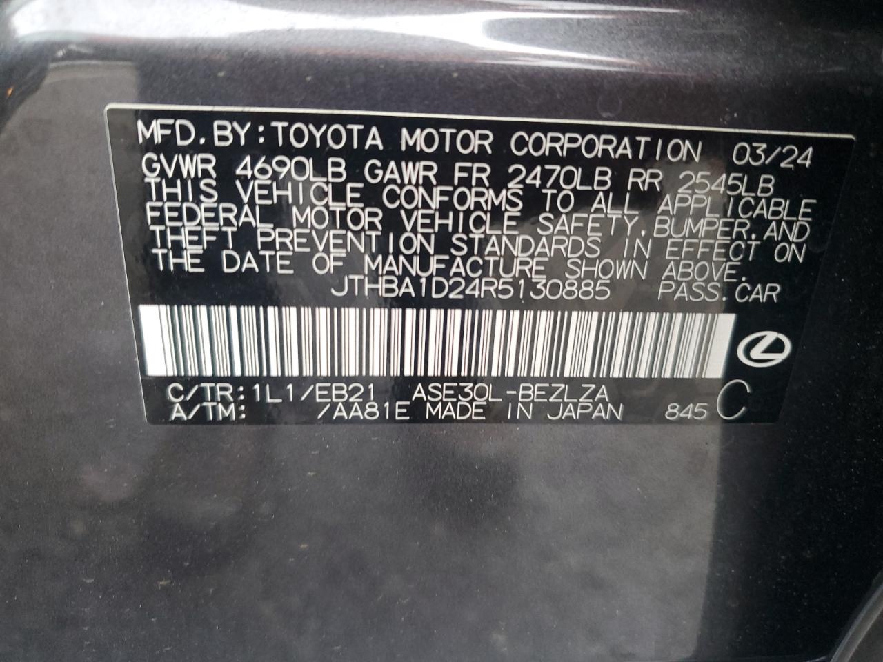 2024 Lexus IS VIN JTHBA1D24R5130885 Copart auction photo, front end / rear end damage thumbnail 15