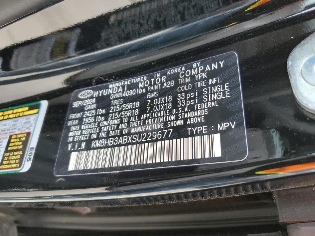 2025 Hyundai Kona VIN KM8HB3ABXSU229677 Copart auction photo, front end / hail damage thumbnail 13