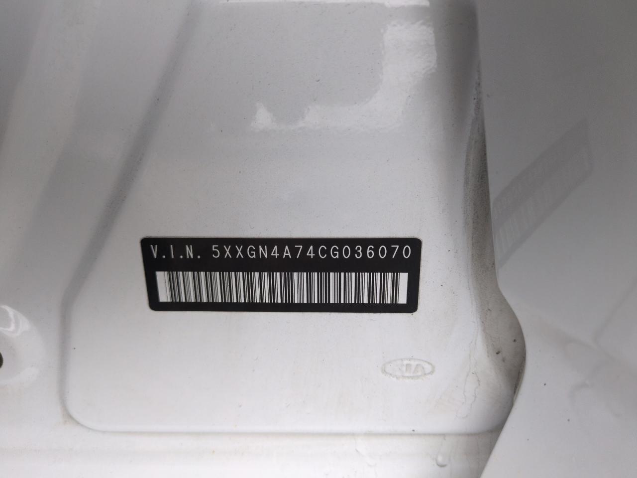 2012 KIA Optima VIN 5XXGN4A74CG036070 Copart auction photo, front end damage thumbnail 12