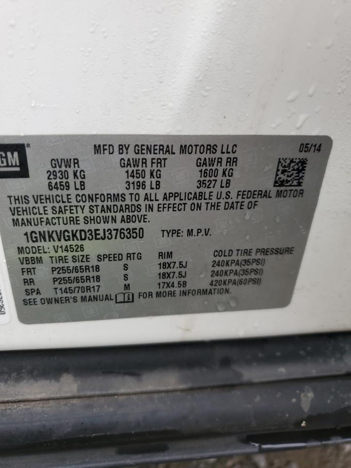 2014 Chevrolet Traverse VIN 1GNKVGKD3EJ376350 Copart auction photo, front end damage thumbnail 13