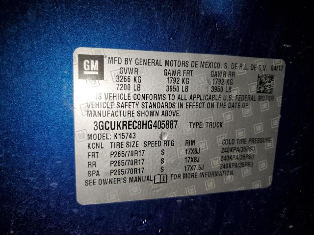 2017 Chevrolet Silverado VIN 3GCUKREC8HG405887 Copart auction photo, minor dent/scratches damage thumbnail 12
